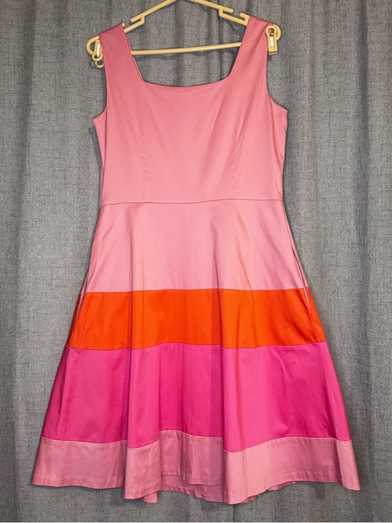 Isaac Mizrahi Pink, Orange & Dark Pink Colorblock Sleeveless Fit-and-Flare Dress - Picture 6 of 13